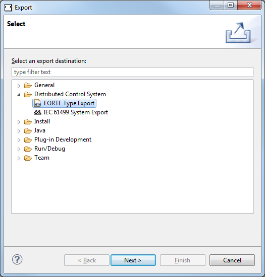 Select Export Type